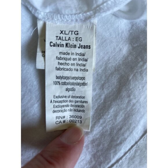 Calvin Klein Jeans White Embroidered Blouse Top Sz XL Sparkly Trim Cotton - Picture 8 of 11